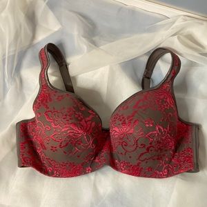 EUC Cacique lace bra, grey/hot pink lace. Size 38D